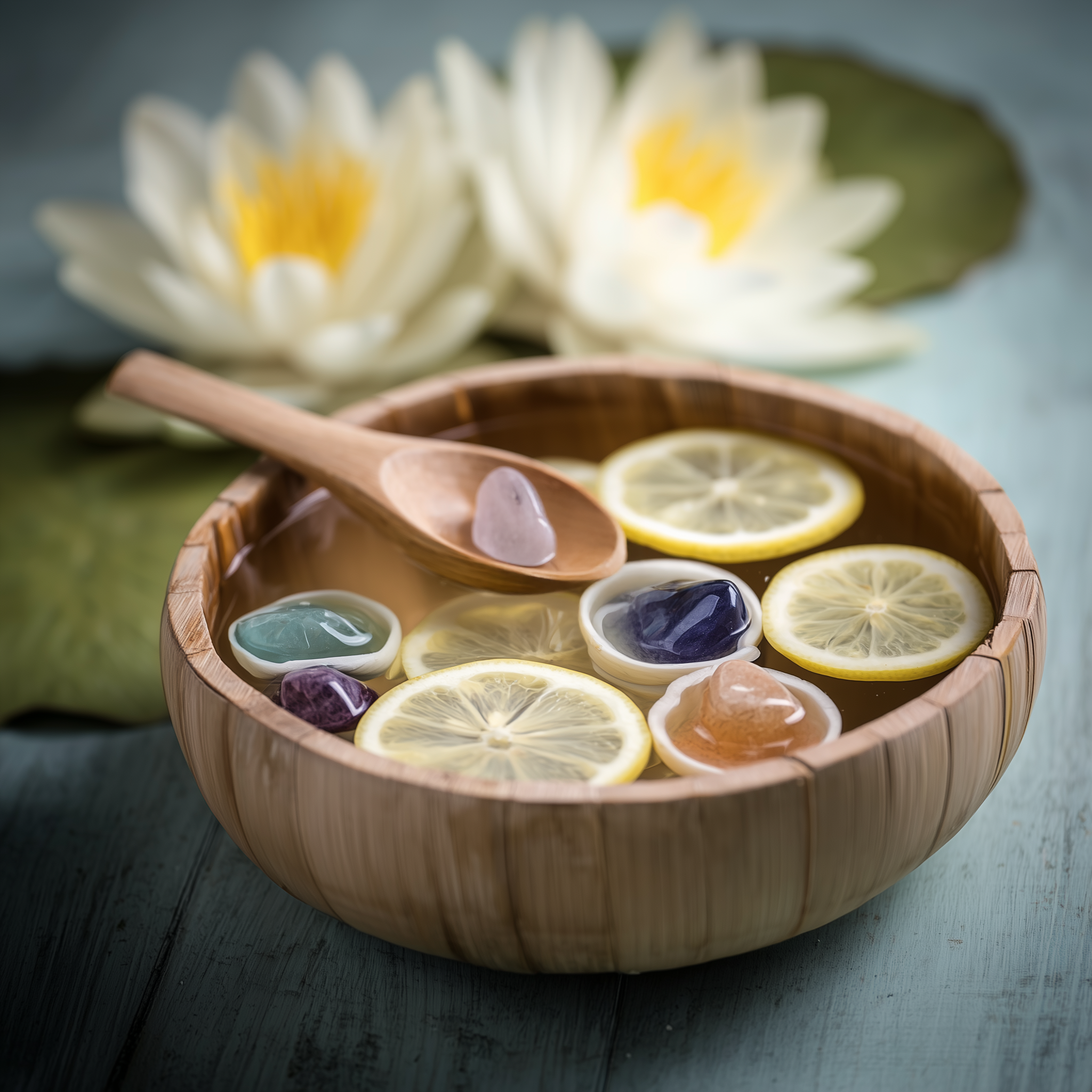 Bamboo bowl with flowers